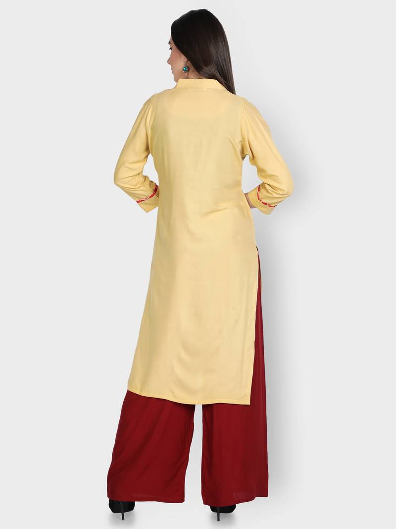 Beige printed rayon kurta-sets