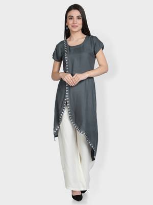 Grey embroidered rayon kurta-sets 1
