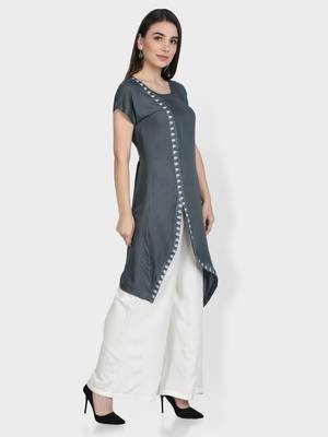 Grey embroidered rayon kurta-sets 2