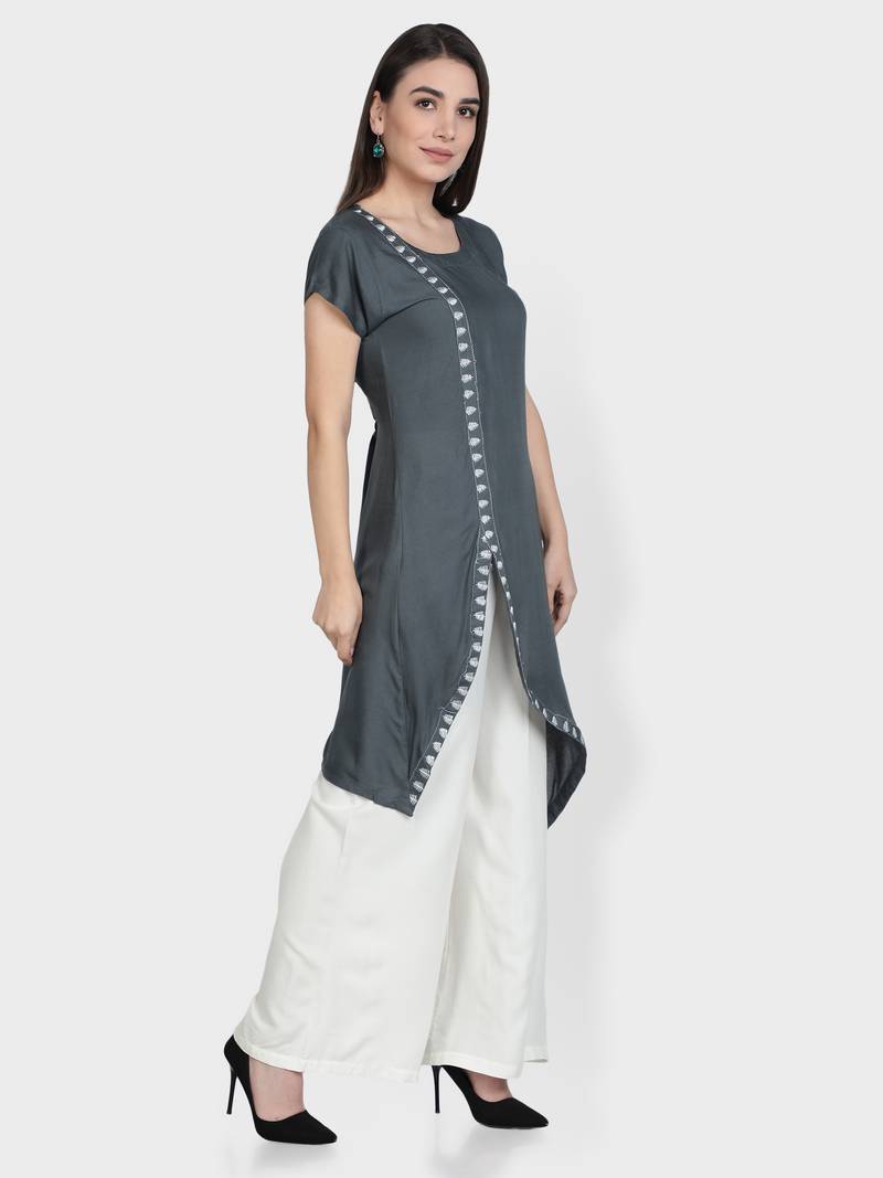 Grey embroidered rayon kurta-sets
