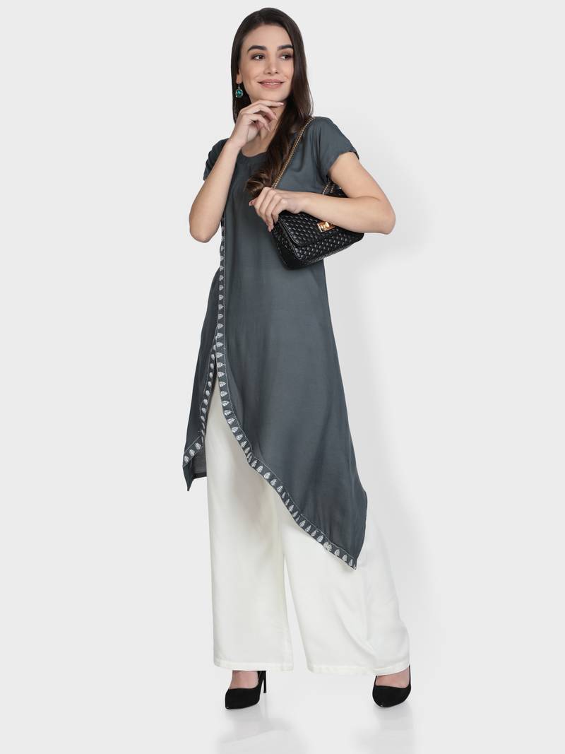Grey embroidered rayon kurta-sets