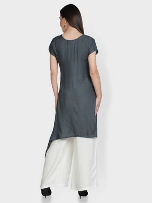 Grey embroidered rayon kurta-sets 5