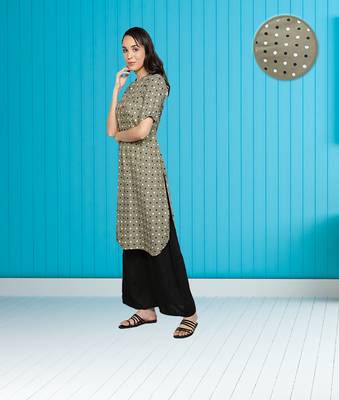 Green printed rayon kurta-sets 4