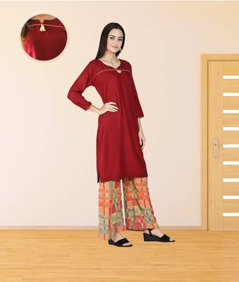 Maroon printed rayon kurta-sets 2