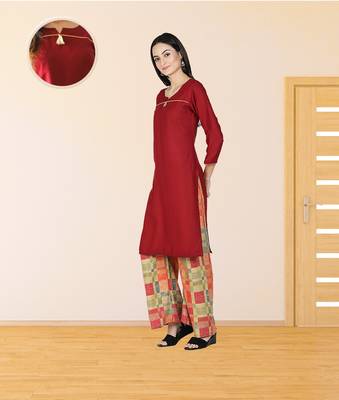 Maroon printed rayon kurta-sets 3