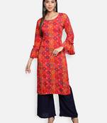 Pink printed viscose rayon kurta-sets