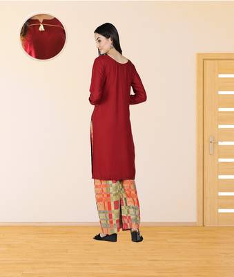 Maroon printed rayon kurta-sets 4