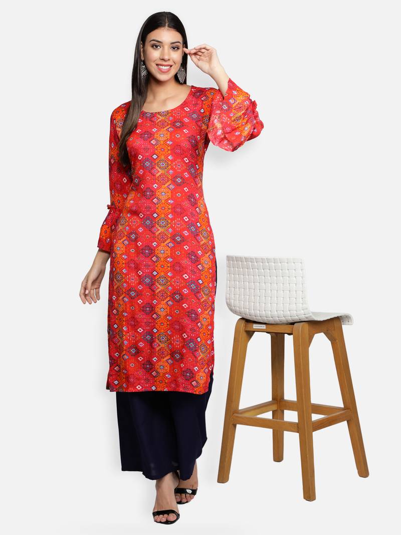 Pink printed viscose rayon kurta-sets