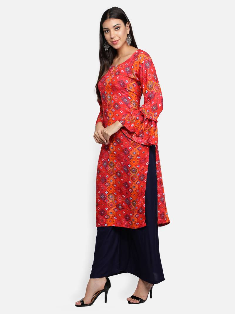 Pink printed viscose rayon kurta-sets