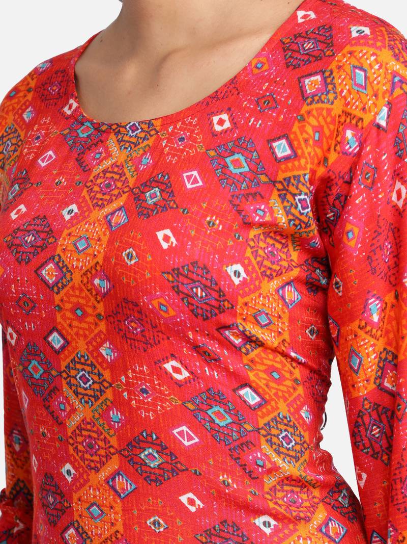 Pink printed viscose rayon kurta-sets