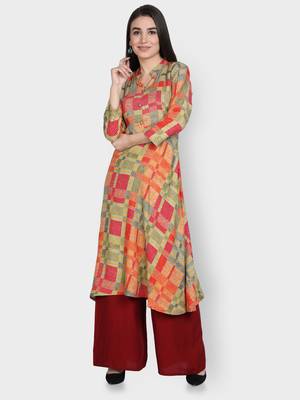 Multicolor printed rayon kurta-sets 1