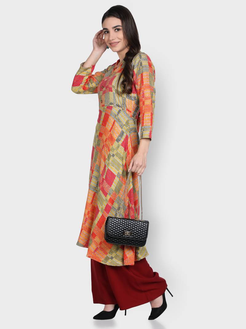 Multicolor printed rayon kurta-sets