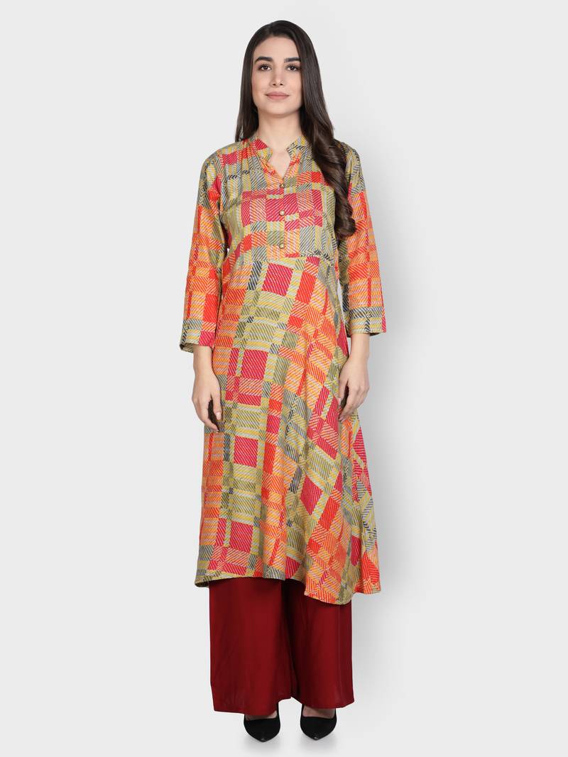 Multicolor printed rayon kurta-sets