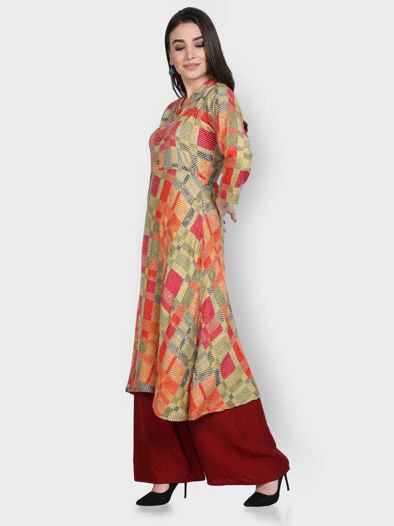 Multicolor printed rayon kurta-sets