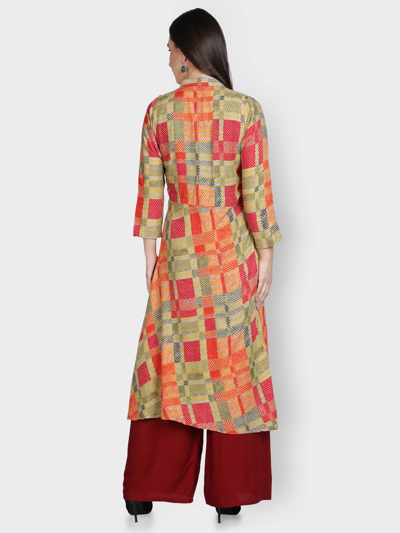 Multicolor printed rayon kurta-sets