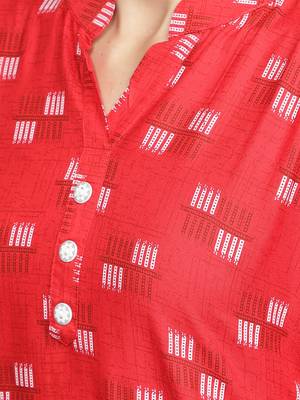 Red printed rayon kurta-sets 5
