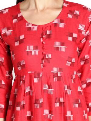 Red printed rayon kurta-sets 5
