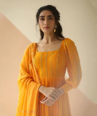 Mango Yellow Line Anarkali With Dupatta 2