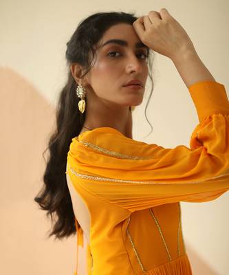 Mango Yellow Line Anarkali With Dupatta 3