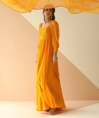 Mango Yellow Line Anarkali With Dupatta 4