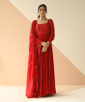 Red Line Anarkali With Dupatta 1