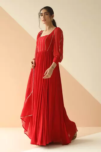 Red Line Anarkali With Dupatta