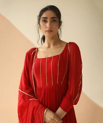 Red Line Anarkali With Dupatta 4