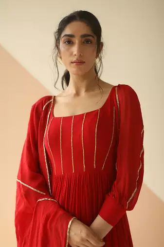 Red Line Anarkali With Dupatta