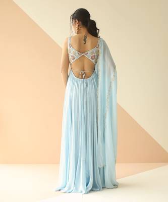 Powder Blue Cupwork Anarkali With Border Dupatta 2