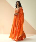 Orange Cupwork Anarkali With Border Dupatta