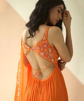 Orange Cupwork Anarkali With Border Dupatta 2