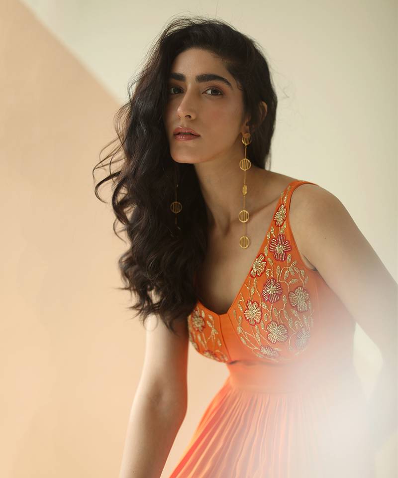 Orange Cupwork Anarkali With Border Dupatta