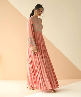 Mauve Abstract One Side Sleeve Anarkali 2