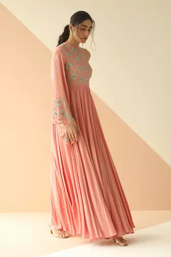 Mauve Abstract One Side Sleeve Anarkali