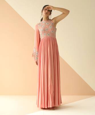 Mauve Abstract One Side Sleeve Anarkali 1