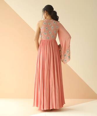 Mauve Abstract One Side Sleeve Anarkali 3