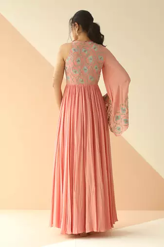 Mauve Abstract One Side Sleeve Anarkali