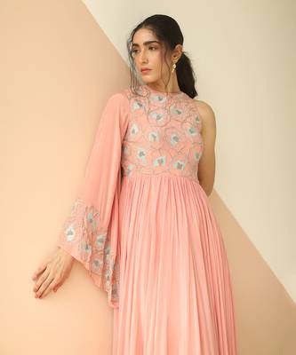 Mauve Abstract One Side Sleeve Anarkali 4