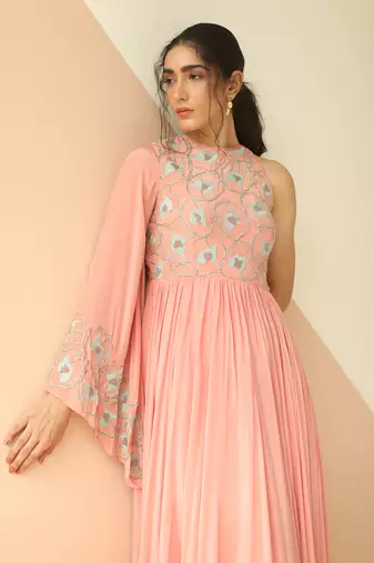 Mauve Abstract One Side Sleeve Anarkali