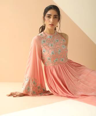 Mauve Abstract One Side Sleeve Anarkali 5