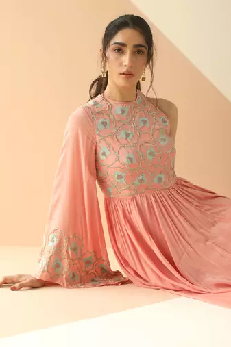 Mauve Abstract One Side Sleeve Anarkali