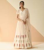 Offwhite Half Kali Anarkali With Scallop Butti Dupatta