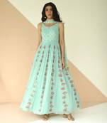 Mint Blue Full Kali Anarkali With Cutwork Border Dupatta