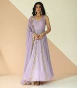 Lavender Full Kali Anarkali With Cutwork Border Dupatta