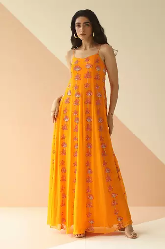 Mango Yellow Step Full Kali Anarkali
