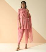Pink Mauve Butti Peplum Dhoti With Scallop Dupatta