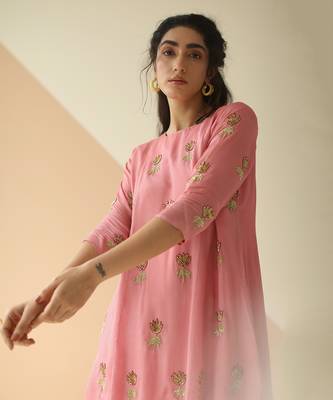 Pink Mauve Butti Peplum Dhoti With Scallop Dupatta 5