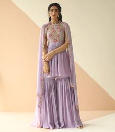 Lavender Heavy Yoke Peplum Gharara With Cutwork Border Dupatta