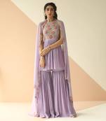 Lavender Heavy Yoke Peplum Gharara With Cutwork Border Dupatta