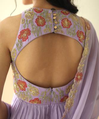 Lavender Heavy Yoke Peplum Gharara With Cutwork Border Dupatta 4